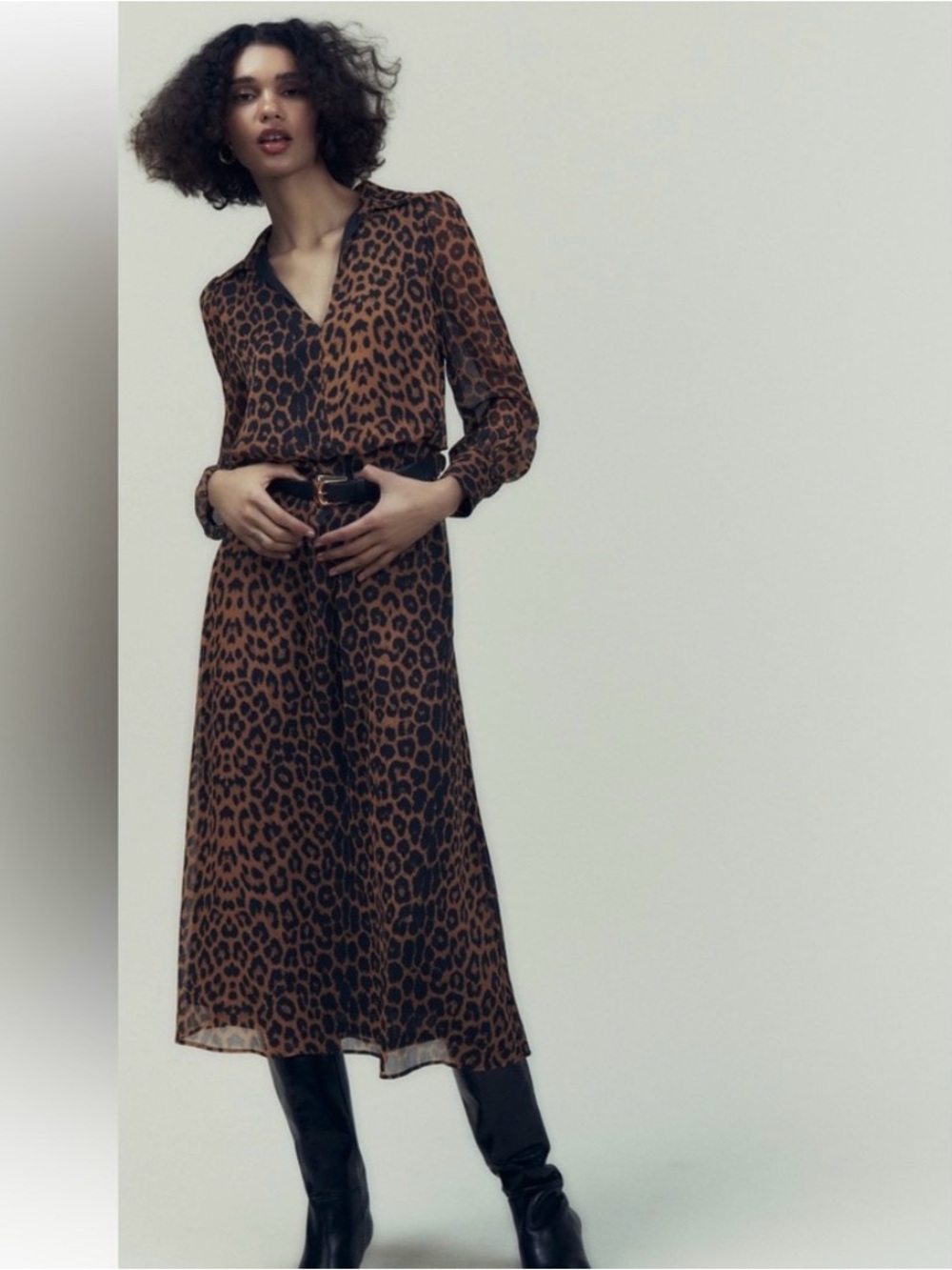Zara Leopard-Print Brown & Black Midi Dress